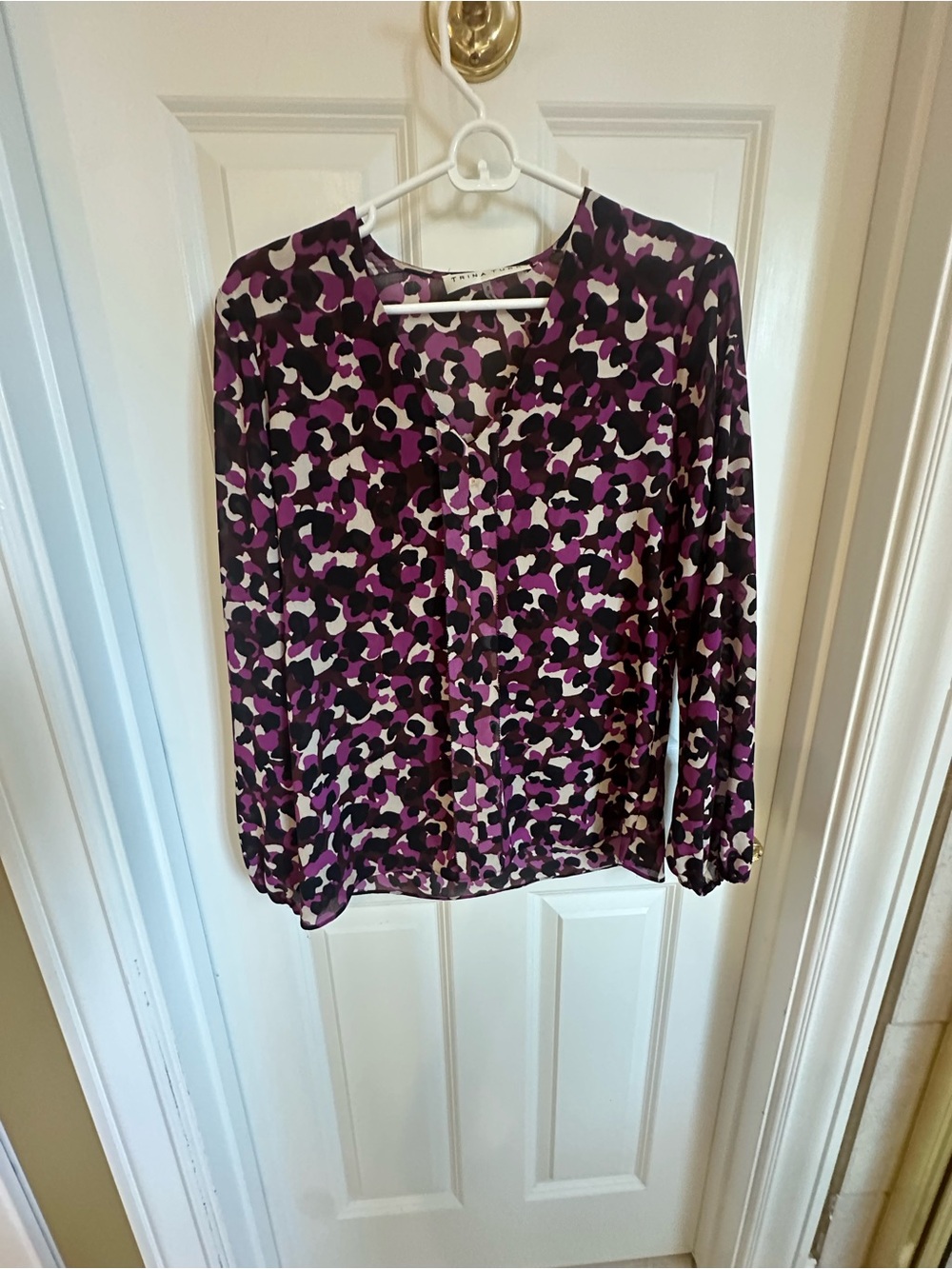Trina Turk Abstract Print V-Neck Blouse - Purple/Black/Cream